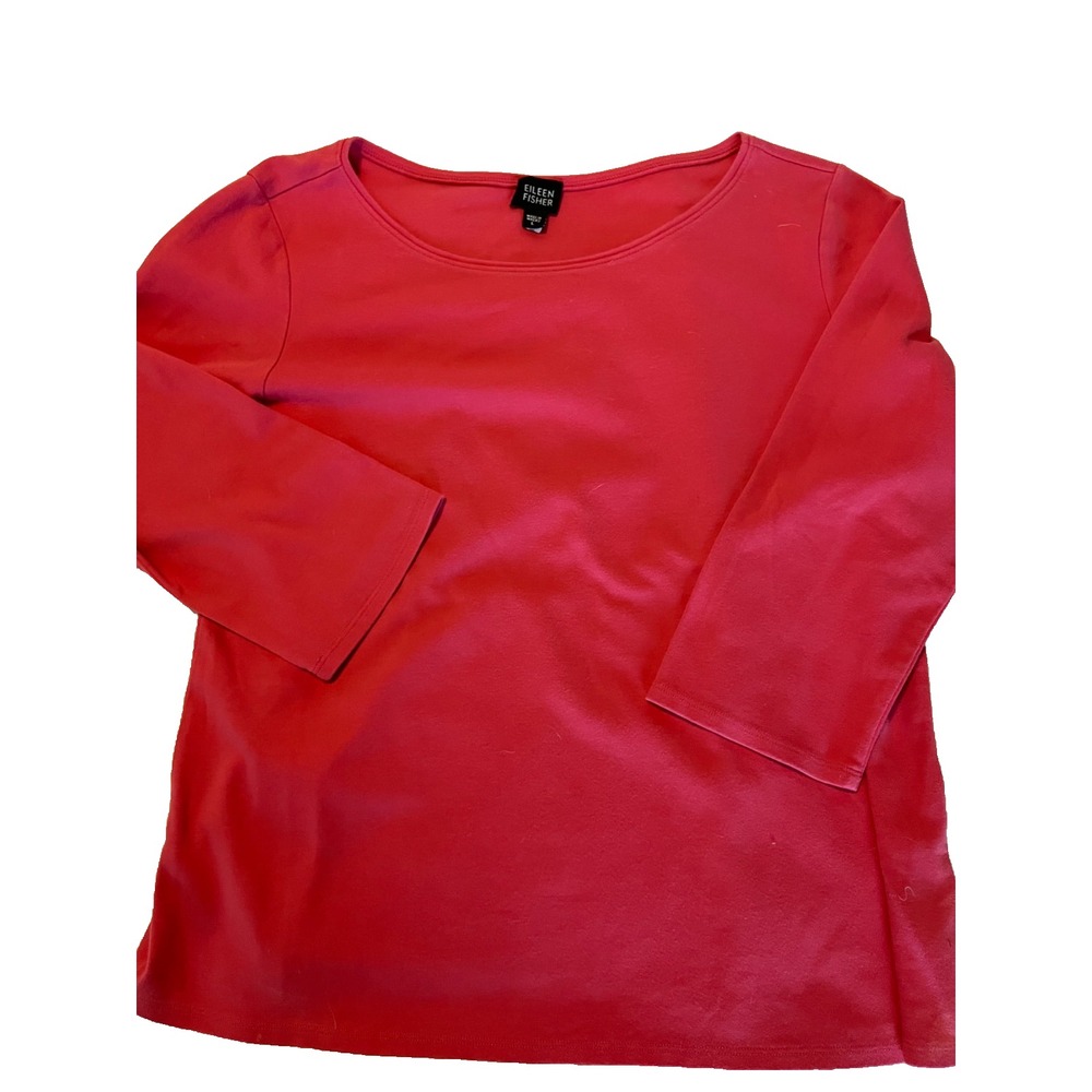 EILEEN FISHER‎ Top L Cotton Round Neck 3/4 Sleeve Pink